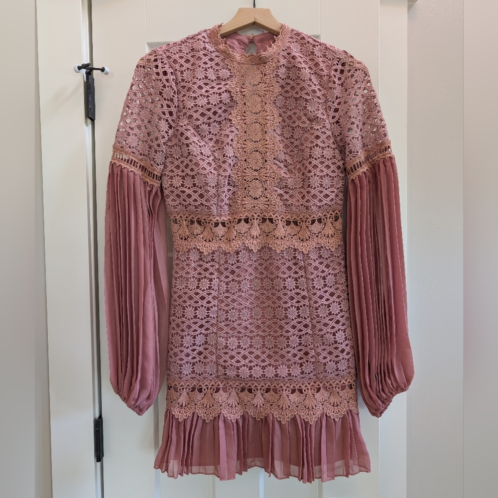 Pink Lace Long Sleeve Dress